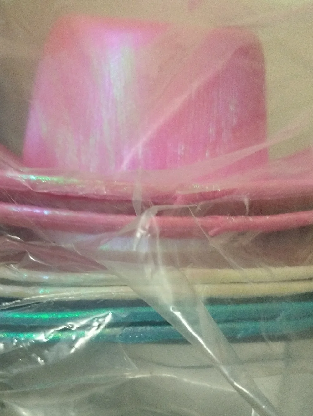 Adults Sparkly Iridescent Cowboy Hats 6 Pcs - Pink White Blue NEW